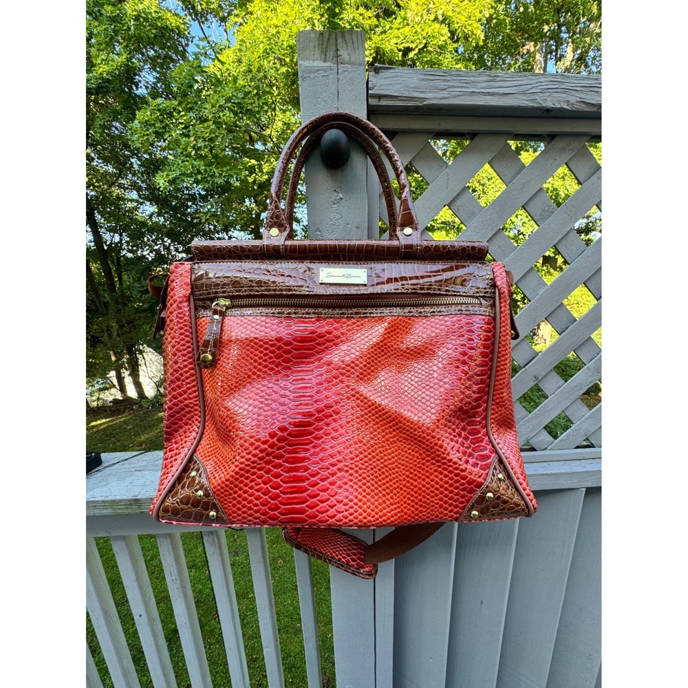 Samantha Brown Red Brown Croc Embossed Travel Tote Carry On Weekender Bag 17"